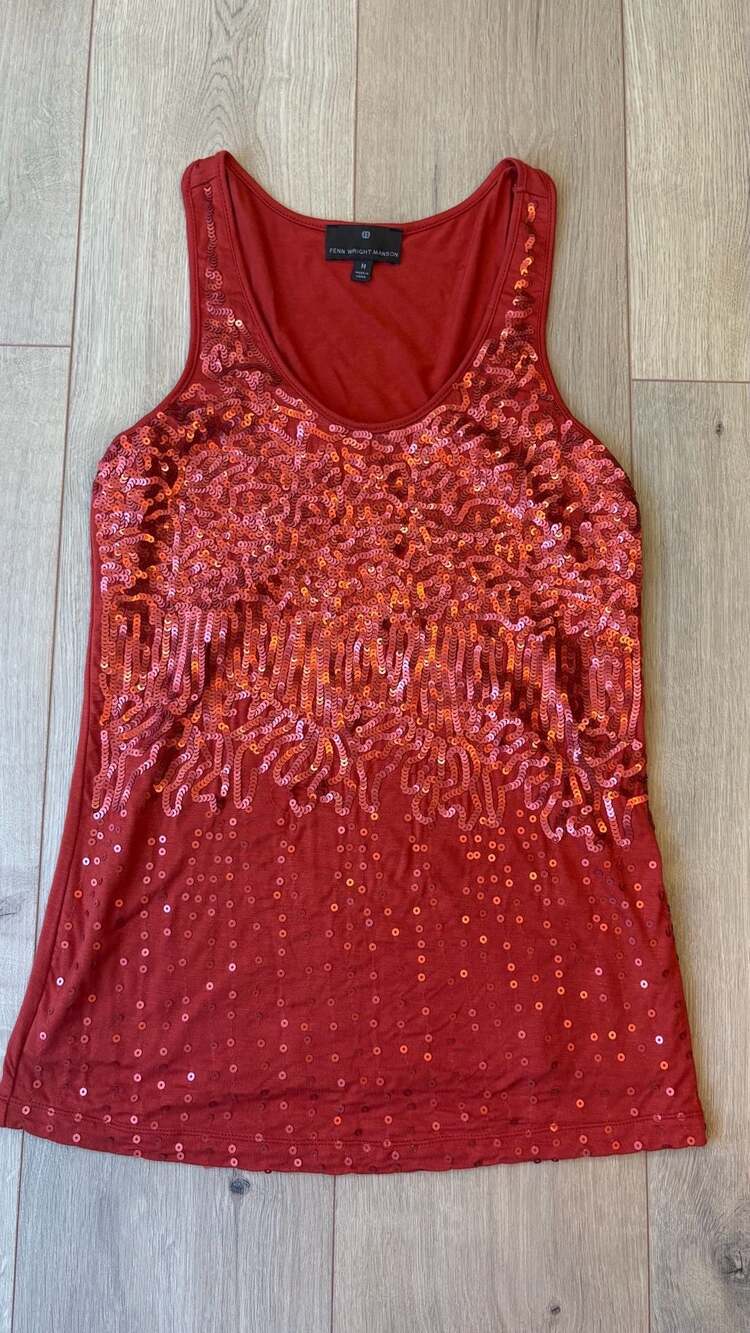Fenn Wright Manson Sequin Tank Top Size M Red
